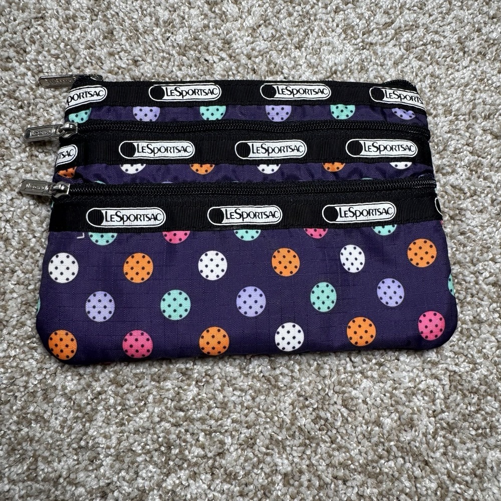 Lesport Purple Polka Dot Design 3 Pocket Travel  Tote Small Bag